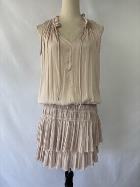 Before You Mini Dress Cream Medium Knife Pleats Pleated Smocked Sleeveless